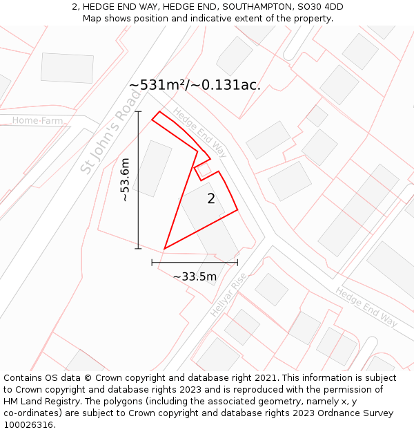 2, HEDGE END WAY, HEDGE END, SOUTHAMPTON, SO30 4DD: Plot and title map