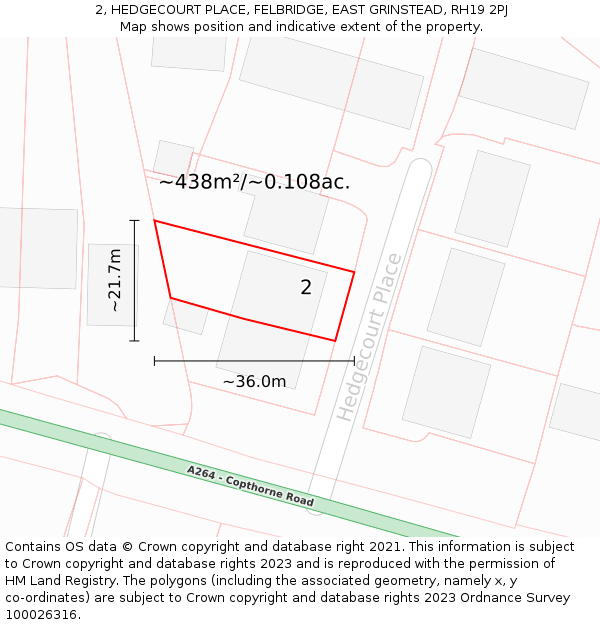 2, HEDGECOURT PLACE, FELBRIDGE, EAST GRINSTEAD, RH19 2PJ: Plot and title map