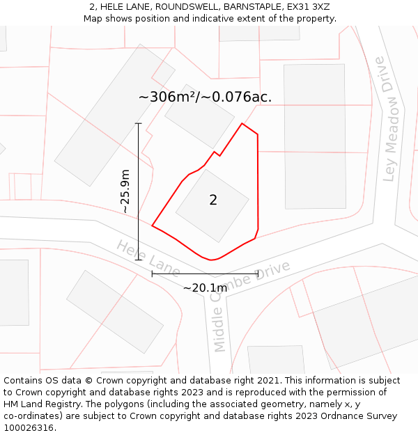 2, HELE LANE, ROUNDSWELL, BARNSTAPLE, EX31 3XZ: Plot and title map