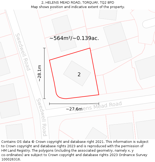 2, HELENS MEAD ROAD, TORQUAY, TQ2 8PD: Plot and title map