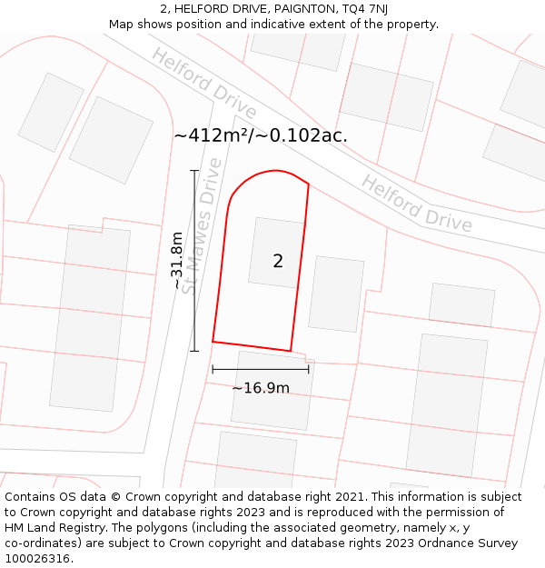 2, HELFORD DRIVE, PAIGNTON, TQ4 7NJ: Plot and title map