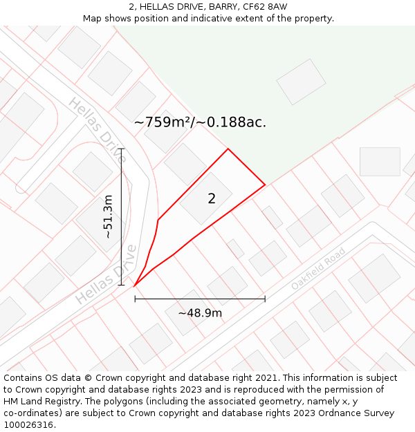 2, HELLAS DRIVE, BARRY, CF62 8AW: Plot and title map