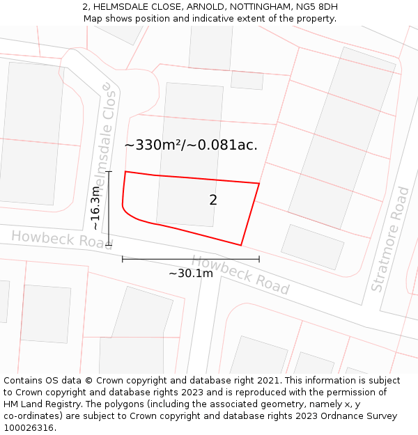 2, HELMSDALE CLOSE, ARNOLD, NOTTINGHAM, NG5 8DH: Plot and title map