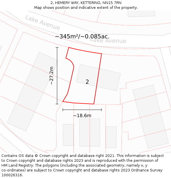 2, HEMERY WAY, KETTERING, NN15 7RN: Plot and title map