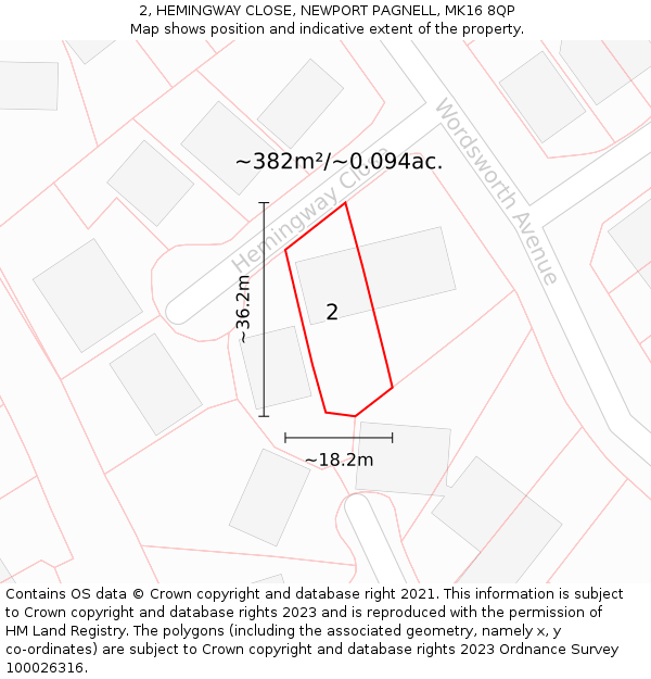2, HEMINGWAY CLOSE, NEWPORT PAGNELL, MK16 8QP: Plot and title map