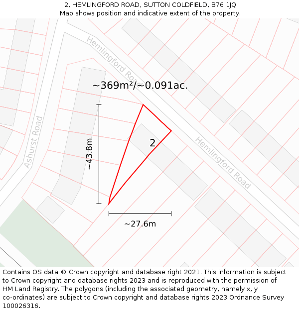 2, HEMLINGFORD ROAD, SUTTON COLDFIELD, B76 1JQ: Plot and title map