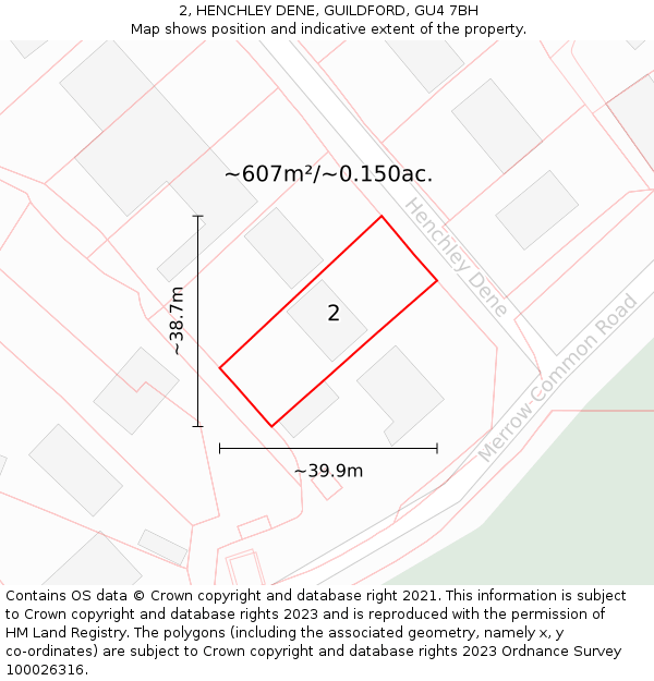 2, HENCHLEY DENE, GUILDFORD, GU4 7BH: Plot and title map