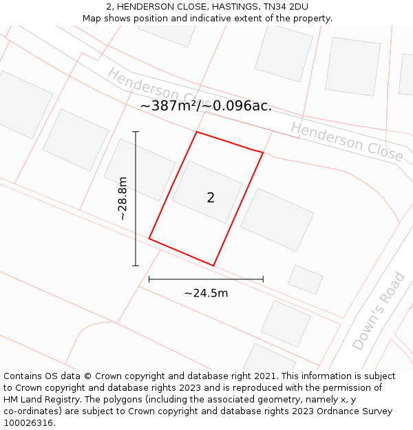 2, HENDERSON CLOSE, HASTINGS, TN34 2DU: Plot and title map