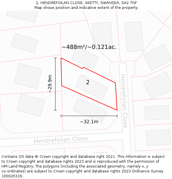 2, HENDREFOILAN CLOSE, SKETTY, SWANSEA, SA2 7NF: Plot and title map