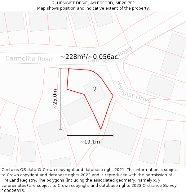 2, HENGIST DRIVE, AYLESFORD, ME20 7FF: Plot and title map