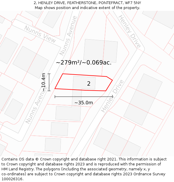 2, HENLEY DRIVE, FEATHERSTONE, PONTEFRACT, WF7 5NY: Plot and title map