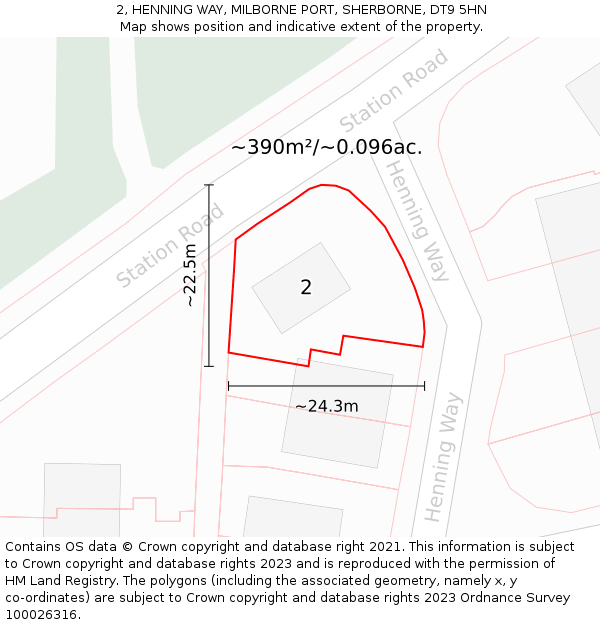 2, HENNING WAY, MILBORNE PORT, SHERBORNE, DT9 5HN: Plot and title map