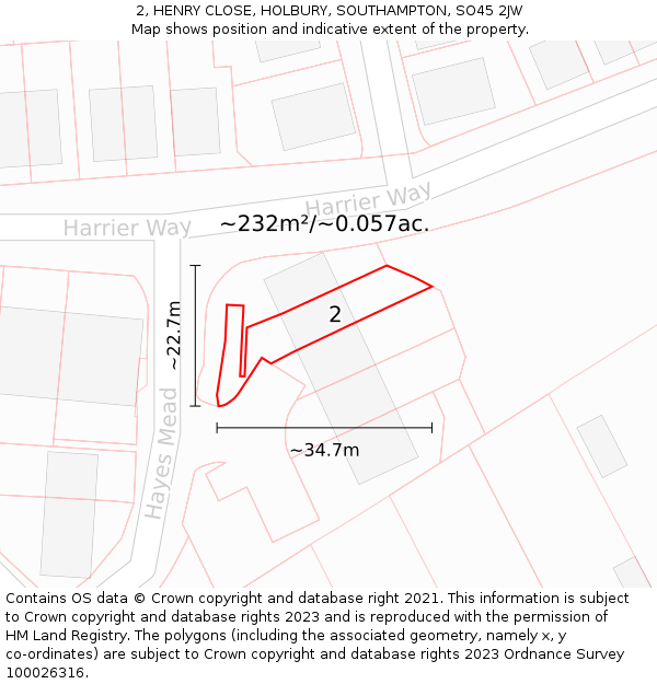 2, HENRY CLOSE, HOLBURY, SOUTHAMPTON, SO45 2JW: Plot and title map