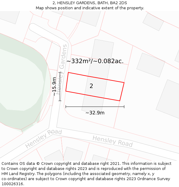 2, HENSLEY GARDENS, BATH, BA2 2DS: Plot and title map