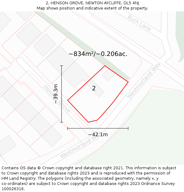 2, HENSON GROVE, NEWTON AYCLIFFE, DL5 4NJ: Plot and title map