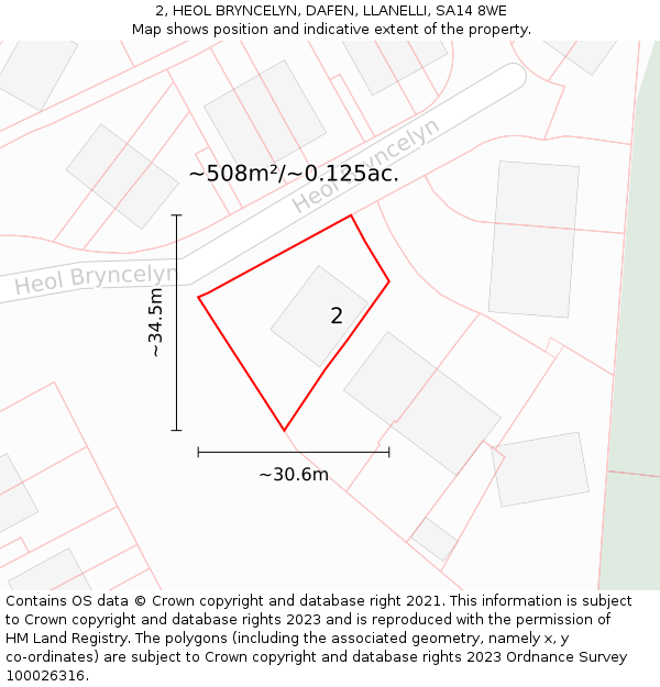 2, HEOL BRYNCELYN, DAFEN, LLANELLI, SA14 8WE: Plot and title map