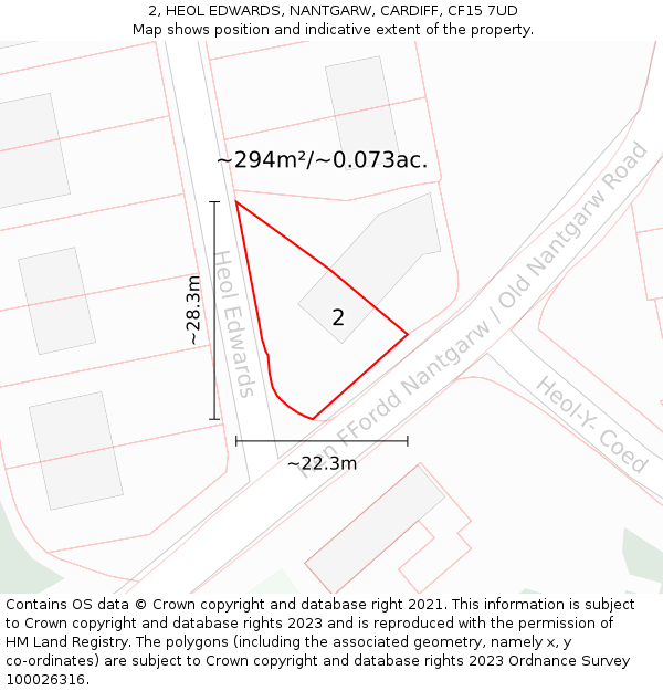 2, HEOL EDWARDS, NANTGARW, CARDIFF, CF15 7UD: Plot and title map