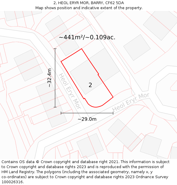 2, HEOL ERYR MOR, BARRY, CF62 5DA: Plot and title map