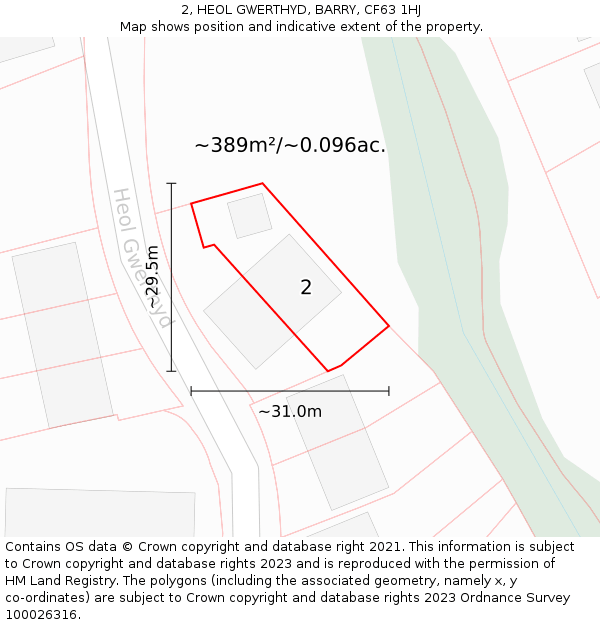 2, HEOL GWERTHYD, BARRY, CF63 1HJ: Plot and title map