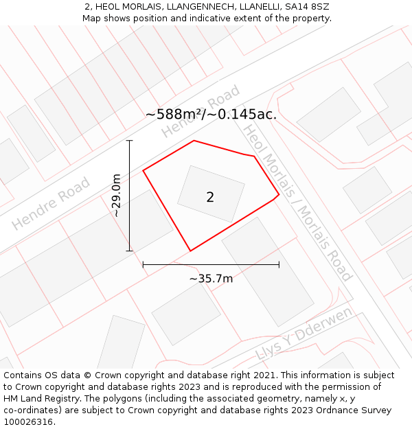 2, HEOL MORLAIS, LLANGENNECH, LLANELLI, SA14 8SZ: Plot and title map