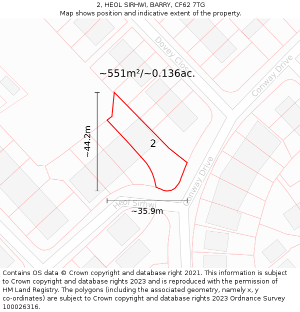 2, HEOL SIRHWI, BARRY, CF62 7TG: Plot and title map