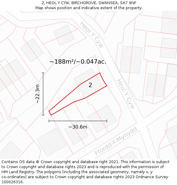 2, HEOL Y CYW, BIRCHGROVE, SWANSEA, SA7 9NF: Plot and title map