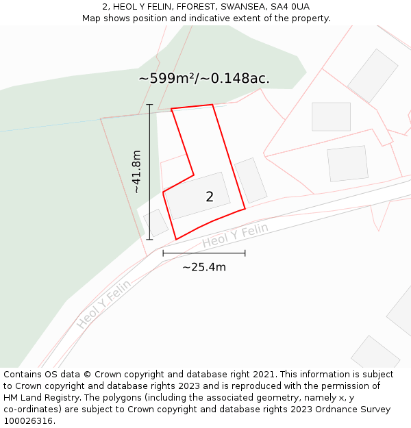 2, HEOL Y FELIN, FFOREST, SWANSEA, SA4 0UA: Plot and title map