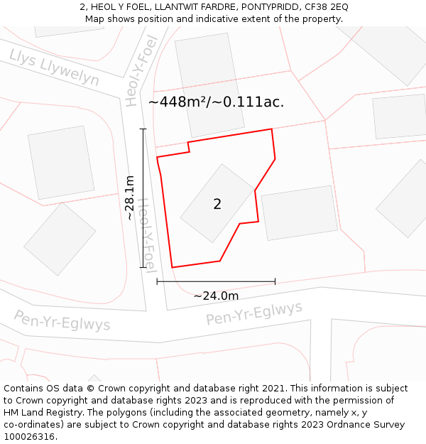 2, HEOL Y FOEL, LLANTWIT FARDRE, PONTYPRIDD, CF38 2EQ: Plot and title map