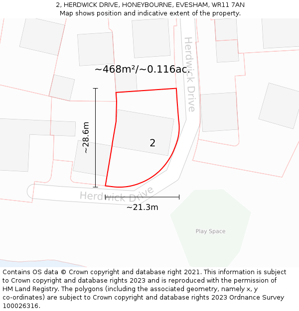 2, HERDWICK DRIVE, HONEYBOURNE, EVESHAM, WR11 7AN: Plot and title map