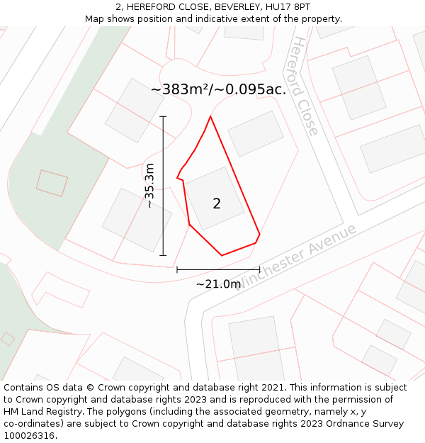 2, HEREFORD CLOSE, BEVERLEY, HU17 8PT: Plot and title map