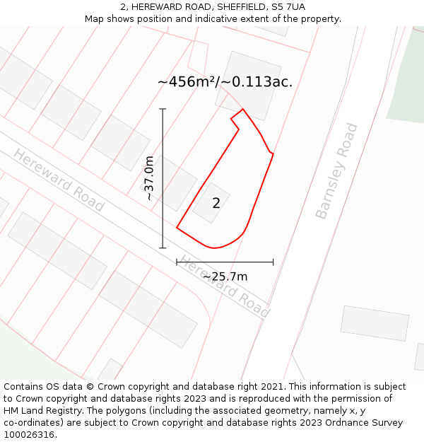 2, HEREWARD ROAD, SHEFFIELD, S5 7UA: Plot and title map