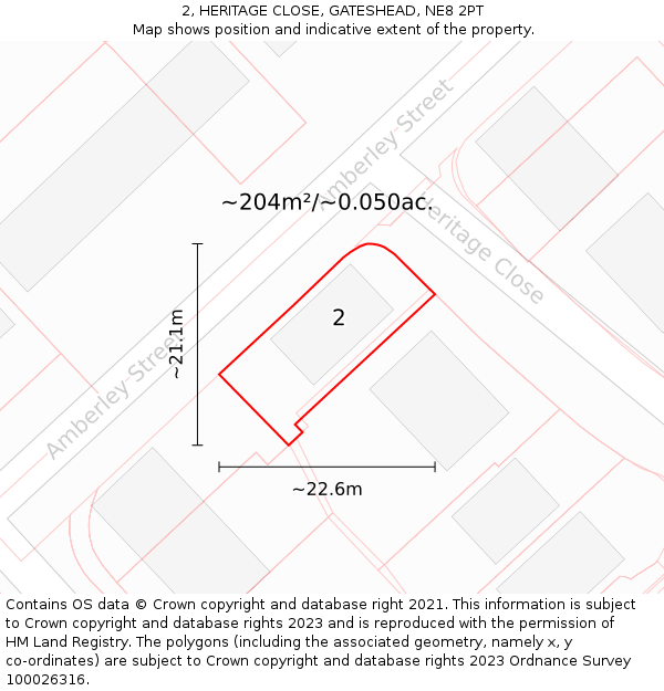 2, HERITAGE CLOSE, GATESHEAD, NE8 2PT: Plot and title map