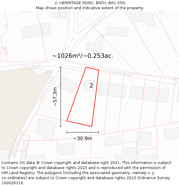 2, HERMITAGE ROAD, BATH, BA1 5SN: Plot and title map