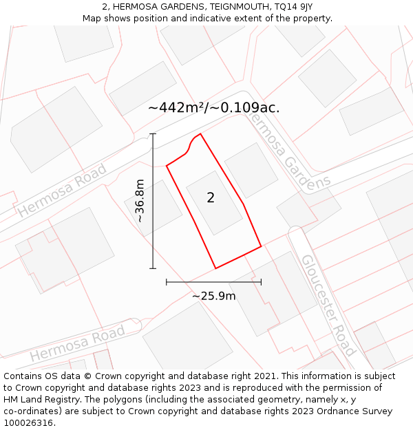 2, HERMOSA GARDENS, TEIGNMOUTH, TQ14 9JY: Plot and title map