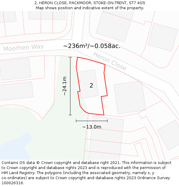 2, HERON CLOSE, PACKMOOR, STOKE-ON-TRENT, ST7 4GS: Plot and title map