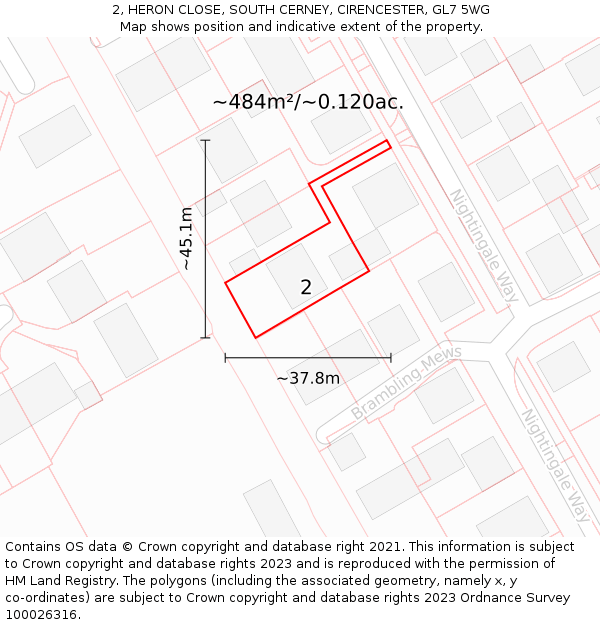 2, HERON CLOSE, SOUTH CERNEY, CIRENCESTER, GL7 5WG: Plot and title map