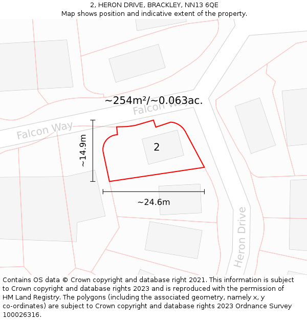 2, HERON DRIVE, BRACKLEY, NN13 6QE: Plot and title map