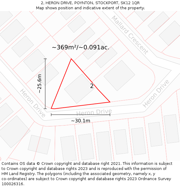 2, HERON DRIVE, POYNTON, STOCKPORT, SK12 1QR: Plot and title map