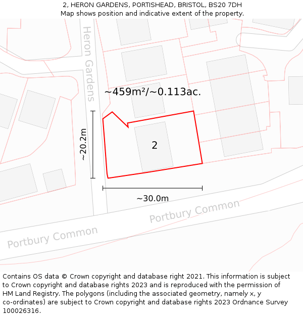 2, HERON GARDENS, PORTISHEAD, BRISTOL, BS20 7DH: Plot and title map