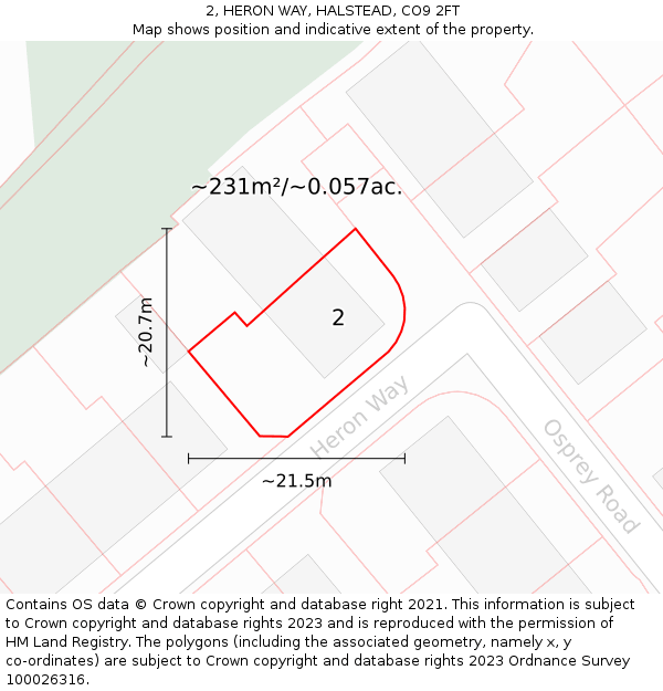 2, HERON WAY, HALSTEAD, CO9 2FT: Plot and title map