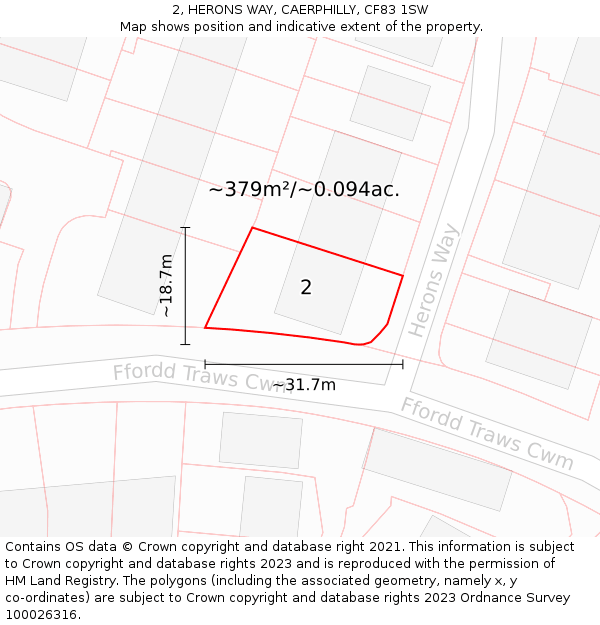 2, HERONS WAY, CAERPHILLY, CF83 1SW: Plot and title map