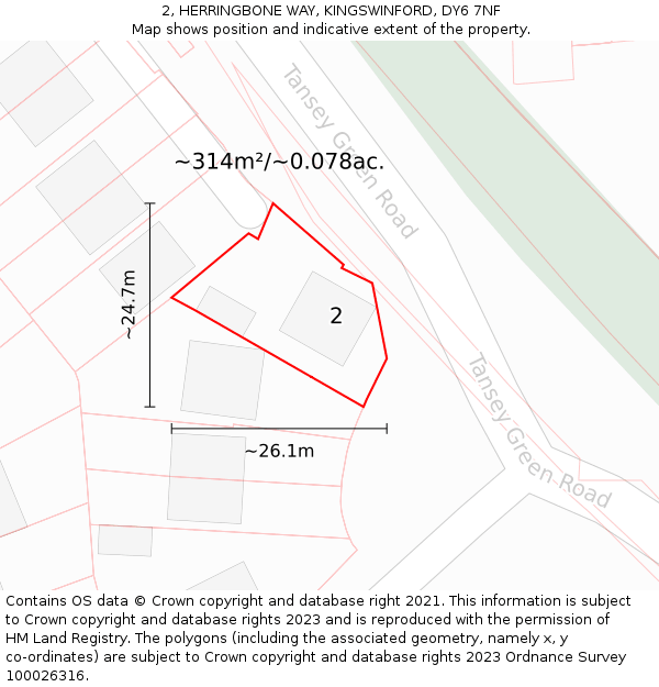 2, HERRINGBONE WAY, KINGSWINFORD, DY6 7NF: Plot and title map