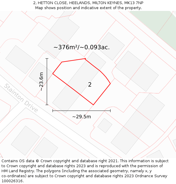 2, HETTON CLOSE, HEELANDS, MILTON KEYNES, MK13 7NP: Plot and title map