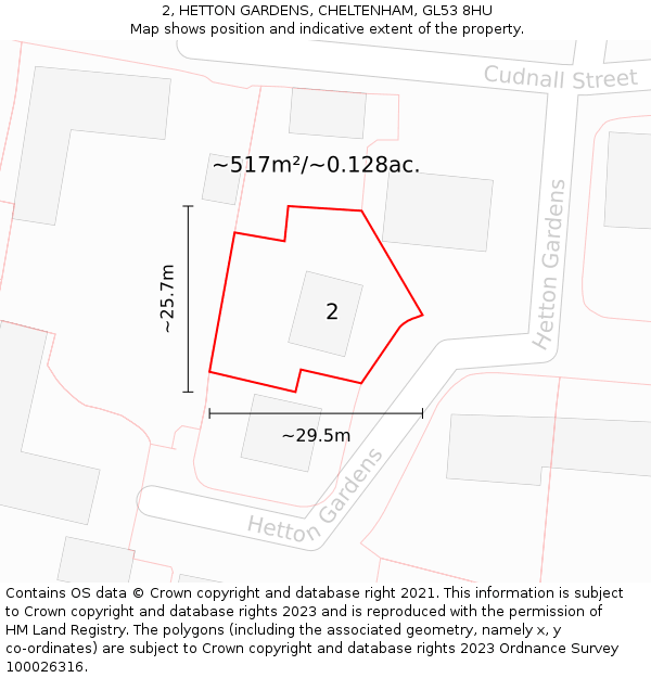 2, HETTON GARDENS, CHELTENHAM, GL53 8HU: Plot and title map