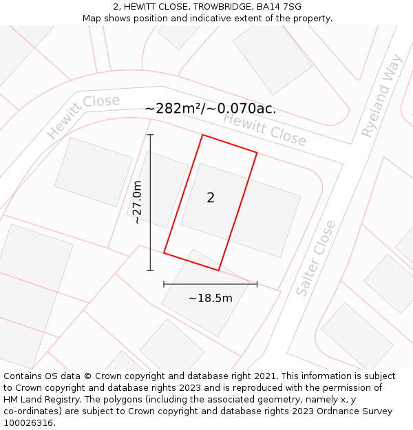 2, HEWITT CLOSE, TROWBRIDGE, BA14 7SG: Plot and title map