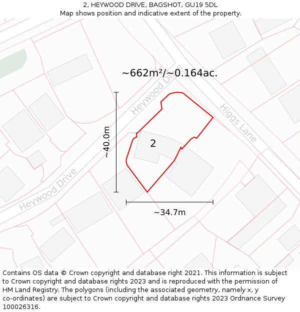 2, HEYWOOD DRIVE, BAGSHOT, GU19 5DL: Plot and title map