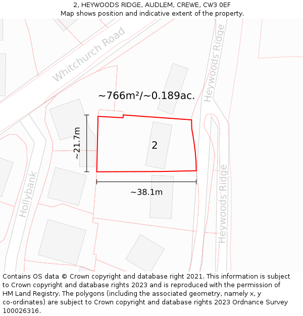 2, HEYWOODS RIDGE, AUDLEM, CREWE, CW3 0EF: Plot and title map