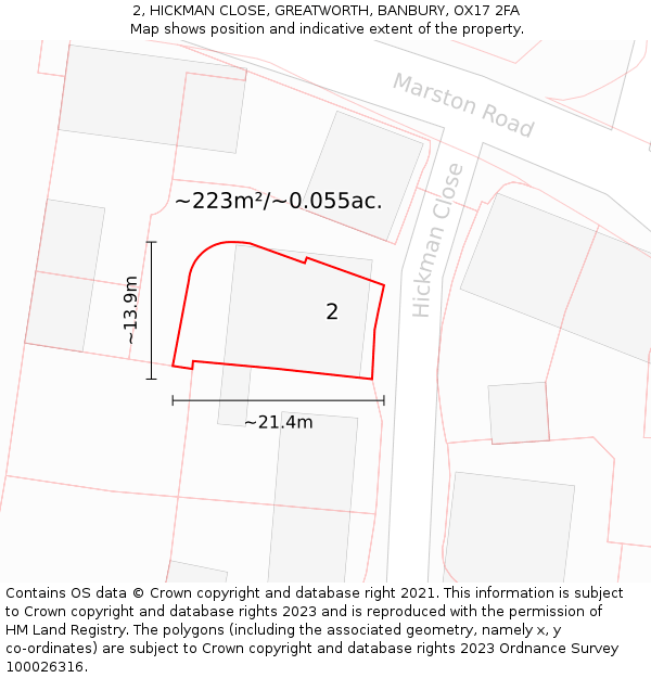 2, HICKMAN CLOSE, GREATWORTH, BANBURY, OX17 2FA: Plot and title map