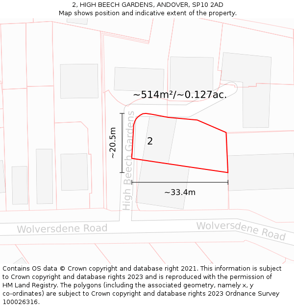 2, HIGH BEECH GARDENS, ANDOVER, SP10 2AD: Plot and title map