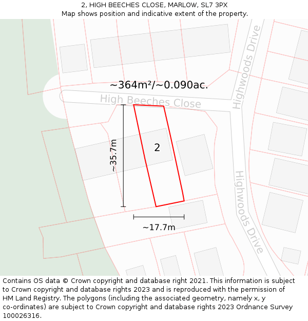 2, HIGH BEECHES CLOSE, MARLOW, SL7 3PX: Plot and title map